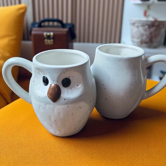 Eccolo Other - ECCOLO | Adorable Speckled 3D Owl Ceramic Mugs Set of Two - Grey and Cream